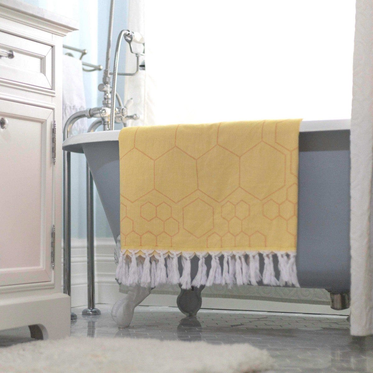 Serviette de bain turque luxueuse pour le quotidien – Jaune et orange, motif nid d’abeille